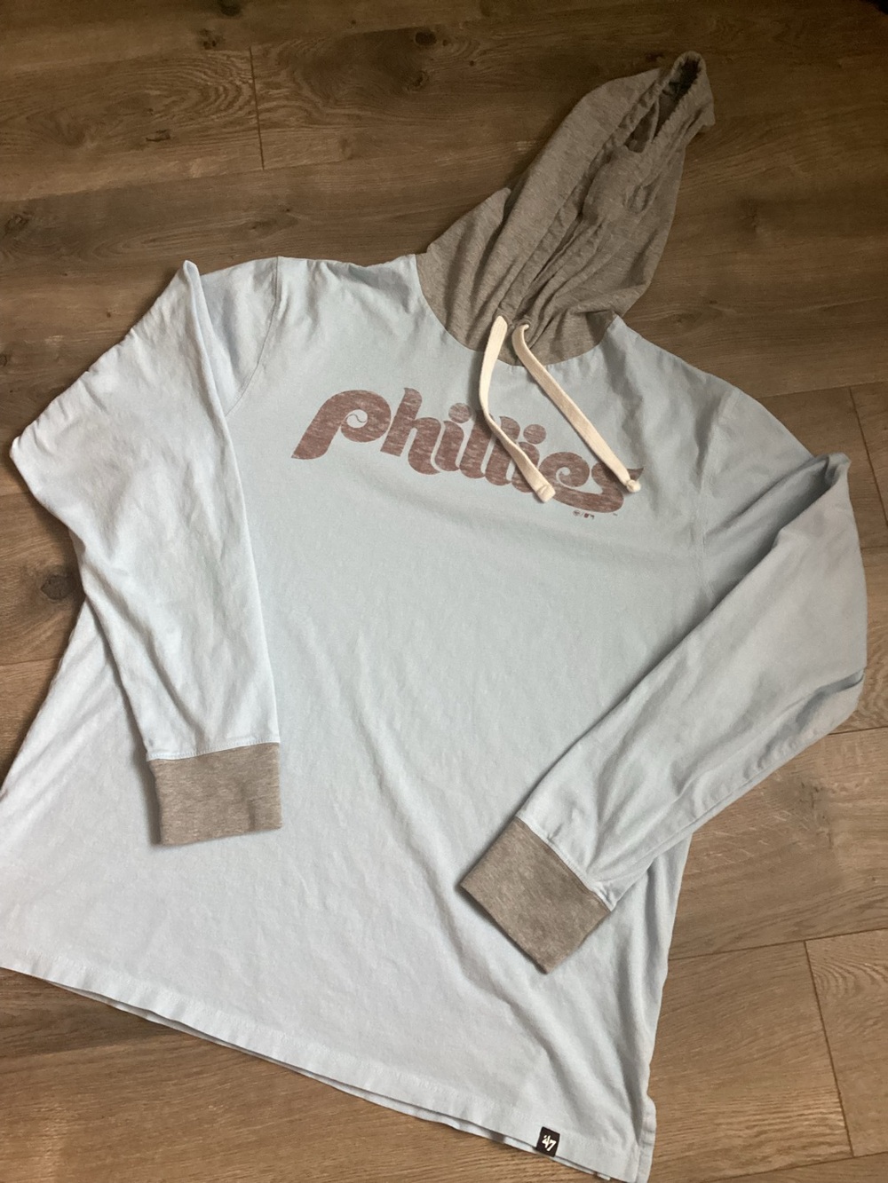 47 Phillies Hooded Long-Sleeve Tee - Light Blue & gray size Large